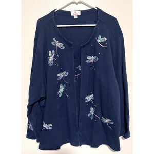 Quacker Factory Dragonfly Duet Top Women’s 3X Layered Cardigan Embroidered Bling